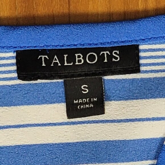 Talbots Blue & White Striped Roll Tab Sleeve Tunic Blouse - S - Picture 12 of 12